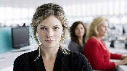 Obraz premium Confident Businesswoman Portrait in Modern Office with Diverse Team Members