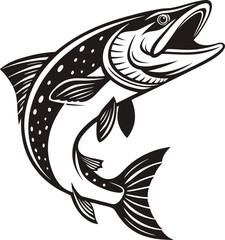 Pike Fish Silhouette Design Illustration. Bold Silhouette of a Pike Fish. Freshwater Pike Fish Silhouette Artwork. Aggressive Pike Fish Silhouette Design
