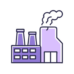 Obraz premium Industrial factory with smoke emissions in purple outline style 