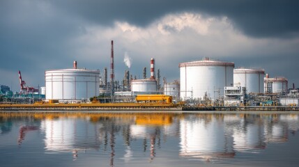 Obraz premium A stunning image of big industrial oil tanks in a refinery base.