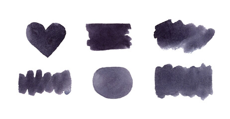 Watercolor set of bold dramatic burgundy purple violet dark spots hand painted