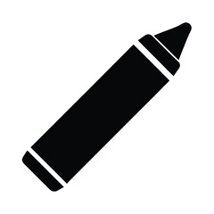 Solid black crayon icon with paper wrapping, school and art supply