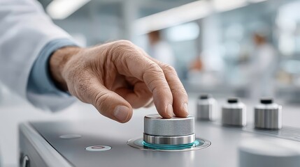 Scientist Hand Adjusting Precision Lab Equipment. Medical Research and Technology Concept.