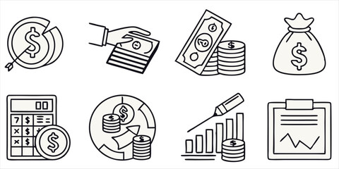  Business and financial vector icons, money investment and saving illustrations
