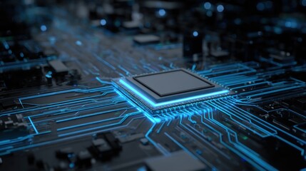 Illuminated Microchip: A Glimmering Core of Technological Advancement