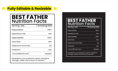 Obraz premium Father Nutrition Facts Label Template – Funny Editable Vector EPS for Father’s Day Gift, T-Shirt, Mug, Poster, Card Design