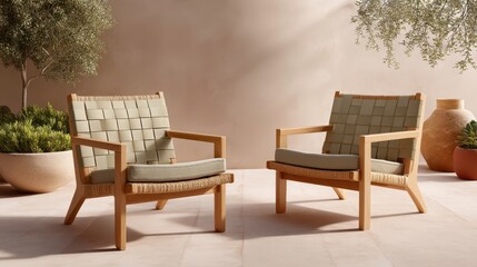 Obraz premium Modern Outdoor Furniture: Woven Chairs for Relaxing Terrace or Patio