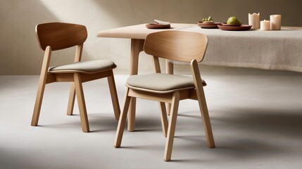 Modern Wood Furniture Design: Table, Chairs, and Minimalist Interior Decor
