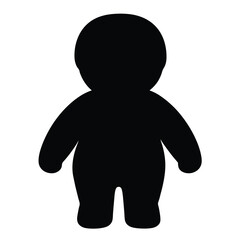 A solid black silhouette of a cartoonish baby figure standing upright