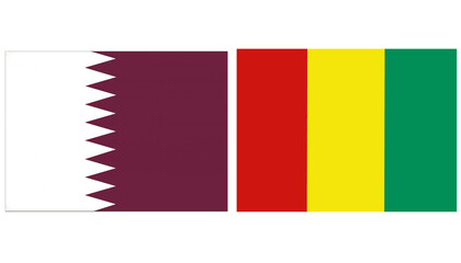 Fototapeta premium Qatar Official flag with Guinea national flag, both countries flags are in Horizontal shape and isolated on white background. Rectangular colorful design Flag with together.