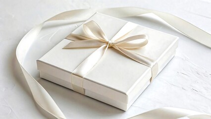 Elegant White Gift Box with Cream Ribbon Bow, Perfect for Wedding Favors, Birthday Presents, or Anniversary Celebrations