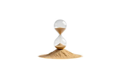Floating Hourglass with Sand Forming a Mountain on White Background