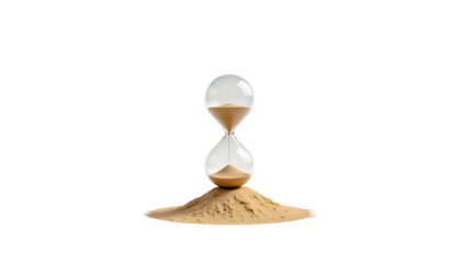 Floating Hourglass with Sand Forming a Mountain on White Background