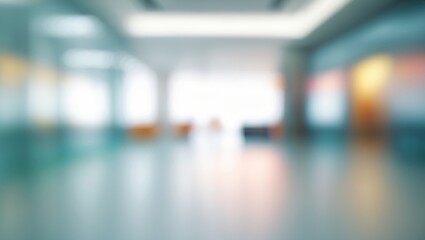 Obscured perspective of corridor in office with bright flooring.