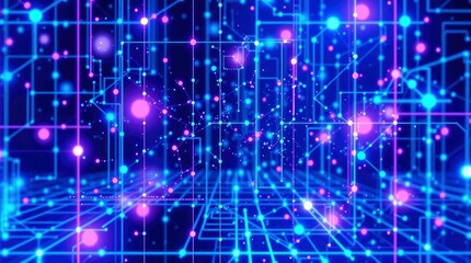 Obraz premium Abstract Network: Glowing Blue and Pink Circuitry