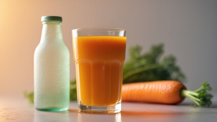 Homemade carrot juice set against a clear background