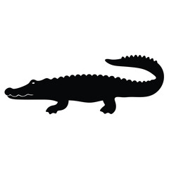 Black silhouette of a fierce alligator with powerful tail on white