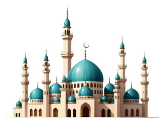 Fototapeta premium Elegant Illustration of Grand Mosque with Turquoise Domes and Minarets