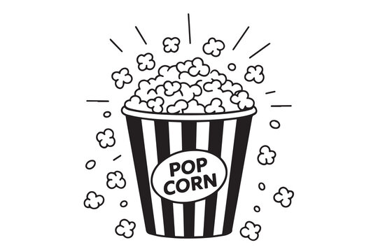 Popcorn in Striped Bucket Line Art Illustration