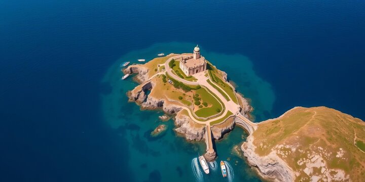 Castelo de Monterreal, rugged peninsula, Atlantic Ocean, Baiona, Spain Aerial view, monterreal, baiona