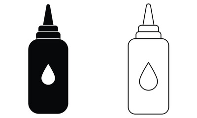 Glue bottle icon vector design. Silhouette of oil, medicine bottle line art design. Vector set of cosmetic, bottles, ink, liquid, eye drop bottle Vector illustration.