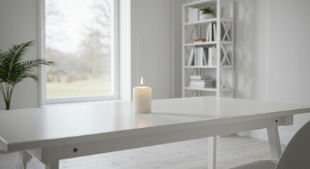 Fototapeta premium Minimalist Interior with Candlelight - Serene White Room Photos