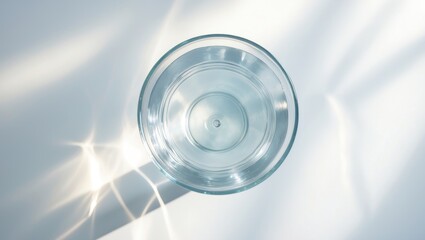 Aerial view of a water-filled glass for consumption, isolated on a plain white surface