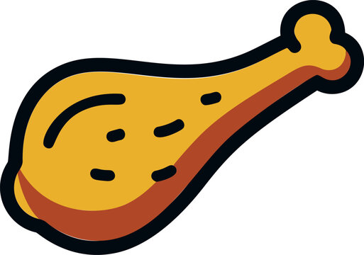 Cartoon-style illustration of a fried chicken drumstick with bold outlines. Vector illustration