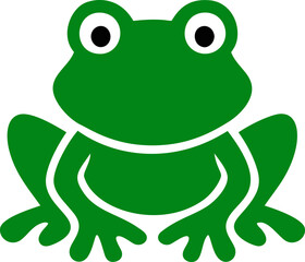 Simple green frog illustration with cartoon style and bold outline. Vector illustration