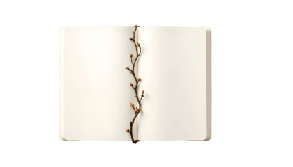 Open Notebook with Binding Replaced by White Vines on Background