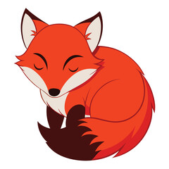 A curled-up red fox with its eyes closed sleeps peacefully with white background.