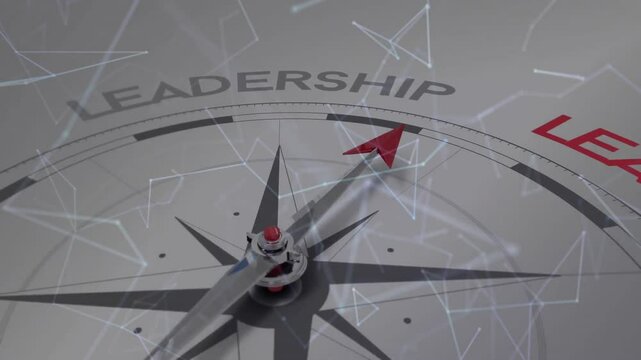 Network initiating compass needle rotating clockwise to Leadership emphasizing direction