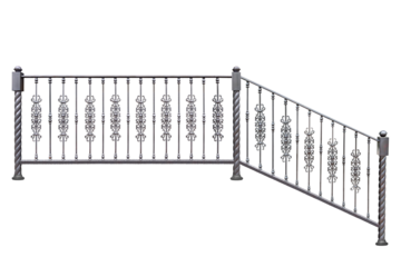 Facade. Porch railing.