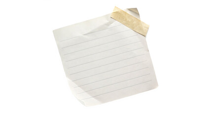 White Lined note paper with adhesive tape isolated on transparent background
