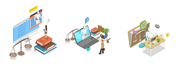 3D Isometric Flat  Illustration of AI and Law, Legal Services