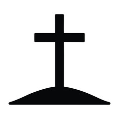 Simple silhouette of a cross on a small hill or mound