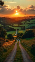 Fototapeta premium Rural landscape road under dramatic clouds high resolution picture