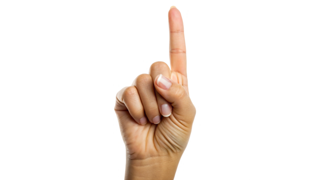 Hand pointing up with index finger isolated on transparent background