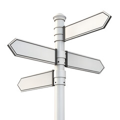 Blank White Signpost with Multiple Arrow Signs Pointing in Different Directions