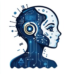 Obraz premium Female Robotic Head Profile with Circuitry and High-Tech Details