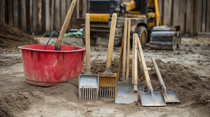 Labor day concepts. Symbols associated with Labor day and construction equipment and representations of manual labor. generated AI Illastration.
