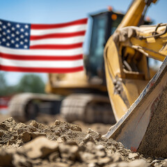 Labor day concepts. Symbols associated with Labor day and construction equipment and representations of manual labor. generated AI Illastration.