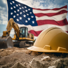 Labor day concepts. Symbols associated with Labor day and construction equipment and representations of manual labor. generated AI Illastration.