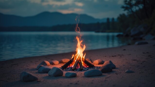 Little fire on the edge of Lake