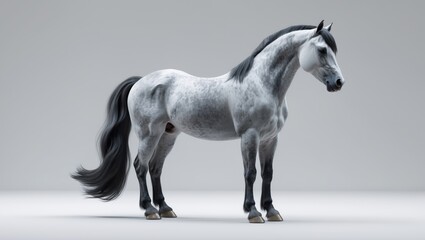 Fototapeta premium White backdrop featuring a lone grey stallion