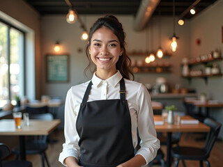 A Smiling Server Welcomes Diners to Our Cozy Restaurant