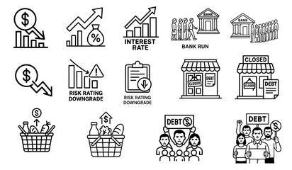 Fototapeta premium debt crisis visual concept. Financial icons representing banking, debt, and economic indicators.
