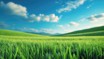 Obraz premium Spring summer scene - verdant meadow landscape under blue sky