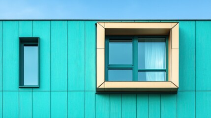 Turquoise facade with offset windows
