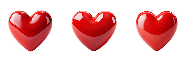 Set or collection of red heart s isolated on transparent background